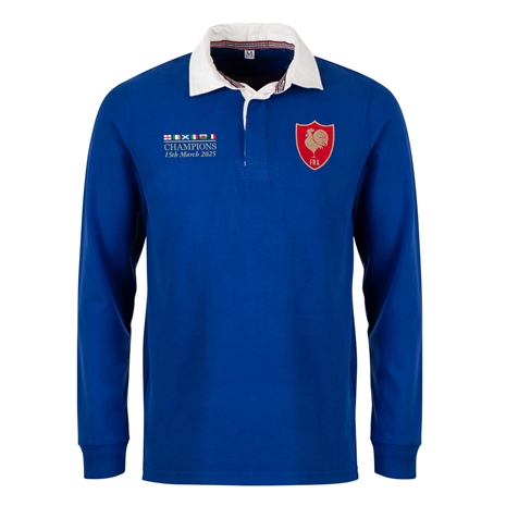 France Mens Champions 2025 Heavyweight Rugby Shirt Royal - Front
