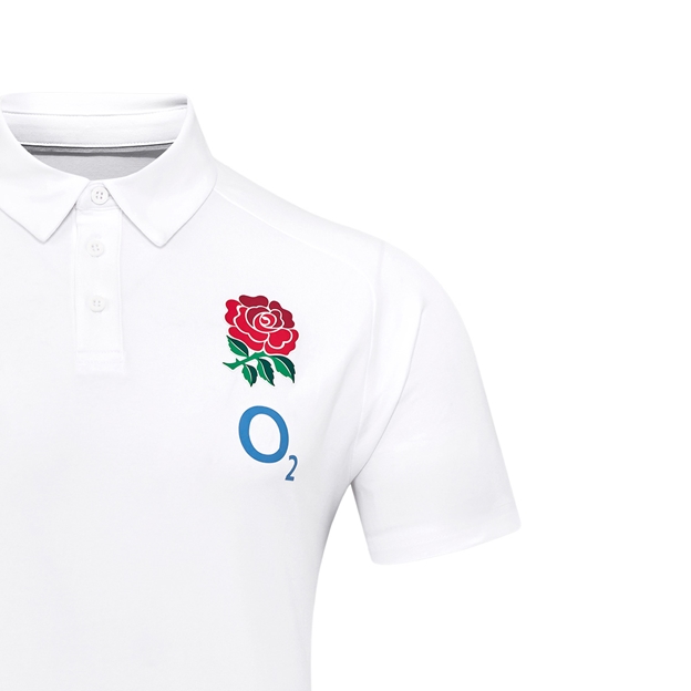 England Mens Travel Short Sleeve Polo 25-26 Bright White - RFU Rose