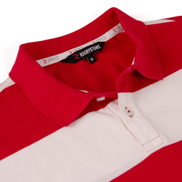 Rugby 1823 Adults Polo Shirt Red and White - Collar Close-up