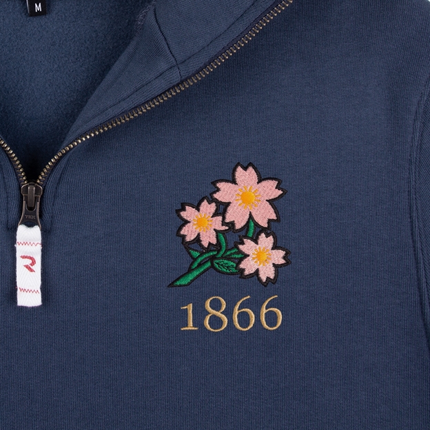 Japan 1866 Adults Half Zip Cotton Sweatshirt Petrol Blue - Badge Close-up