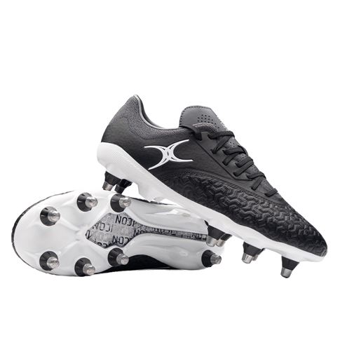 Gilbert Adults Icon Vapour 8 Stud Soft Ground Rugby Boots Black/Grey - Front View