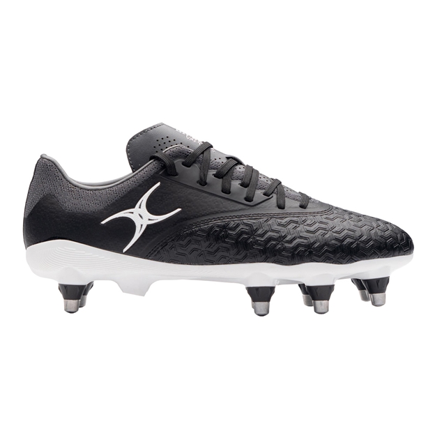 Gilbert Adults Icon Vapour 8 Stud Soft Ground Rugby Boots Black/Grey - Outstep View
