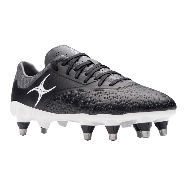 Gilbert Adults Icon Vapour 8 Stud Soft Ground Rugby Boots Black/Grey - Toe View