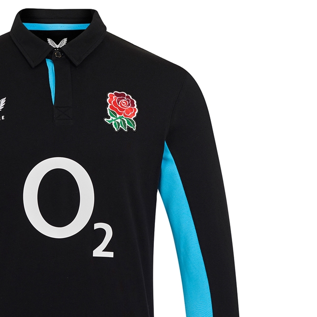 England Mens Away Classic Long Sleeve Rugby Shirt 25/26 Black - RFU Rose