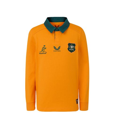 Australia Kids Home Classic Rugby Shirt 2026 Long Sleeve Gold - Front