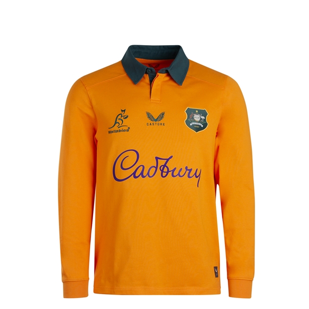 Australia Kids Home Classic Rugby Shirt 2026 Long Sleeve Gold - Front Main View
