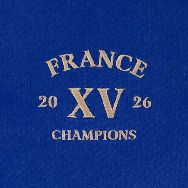 France Mens Champions 2026 Heavyweight Rugby Shirt Royal Blue - Champions Embroidery Close-up