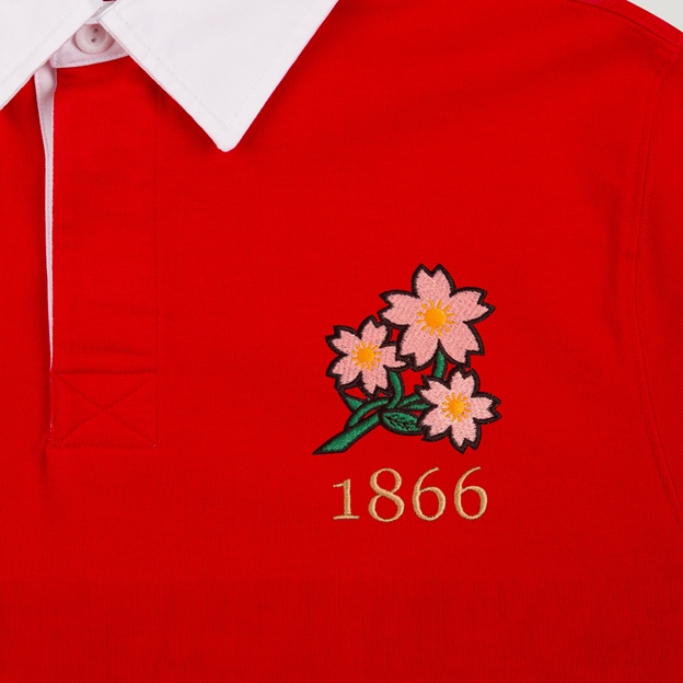 Japan 1866 Adults Heritage Cotton Rugby Shirt Red - Badge Close-up