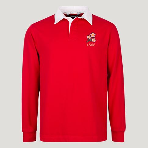 Japan 1866 Adults Heritage Cotton Rugby Shirt Red - Front View