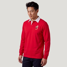 Japan 1866 Adults Heritage Cotton Rugby Shirt Red - Model Front View