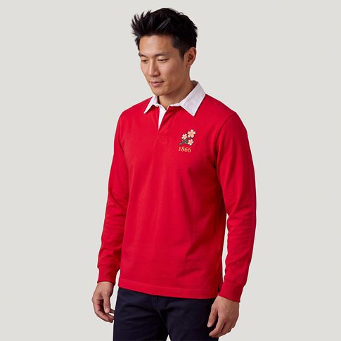 Japan 1866 Adults Heritage Cotton Rugby Shirt Red - Model Front View
