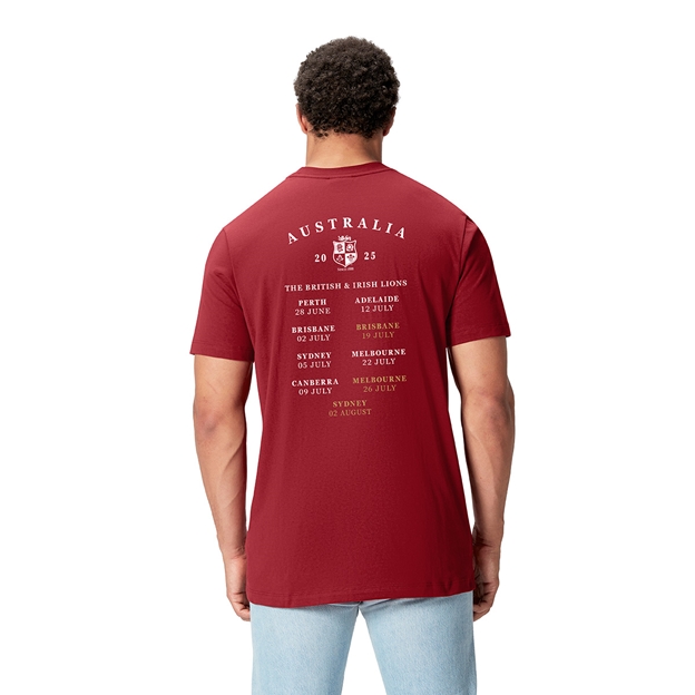 Limited Edition British and Irish Lions Mens Cotton T-Shirt Red - Model Back