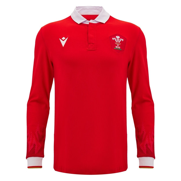 Wales Mens Cotton Home Rugby Shirt - Long Sleeve 2025 - Front
