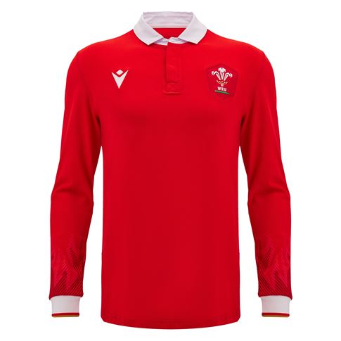 Wales Mens Cotton Home Rugby Shirt - Long Sleeve 2025 - Front Wales Mens Cotton Home Rugby Shirt - Long Sleeve 2025 - Front