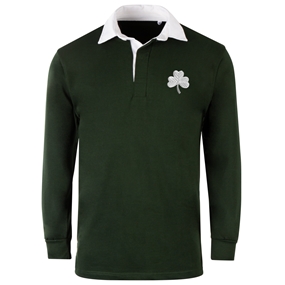 Ireland Mens Classic Rugby Shirt Long Sleeve Bottle Green - Front