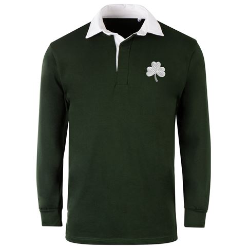 Ireland Mens Classic Rugby Shirt Long Sleeve Bottle Green - Front