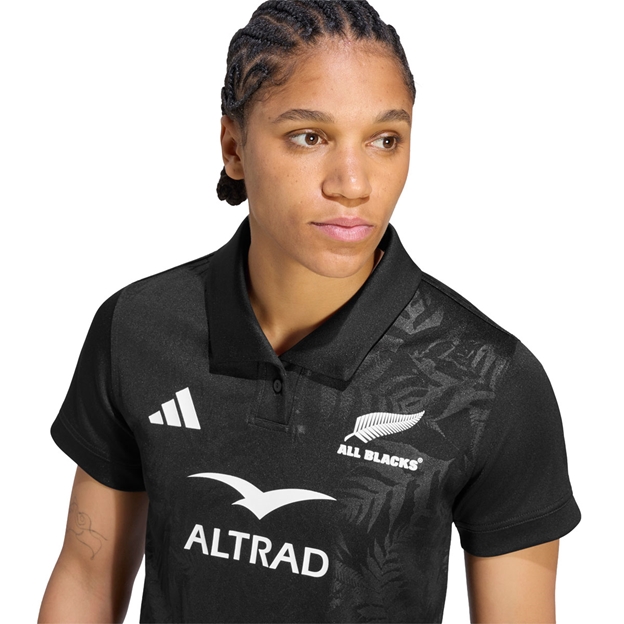 All Blacks Womens 'Greatest Rivalry' Home Rugby Shirt 26/27 All Black - Model Front Close-up View
