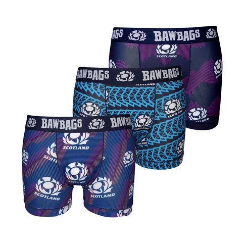 Bawbags Mens Scotland Rugby Front Row Cool De Sacs Boxer Shorts Navy 3 Pack - Front