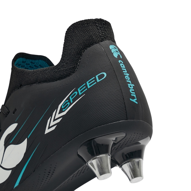Canterbury Kids Speed Falcon 2.0 Pro Soft Ground Rugby Boots Jet Black - Heel Close-up