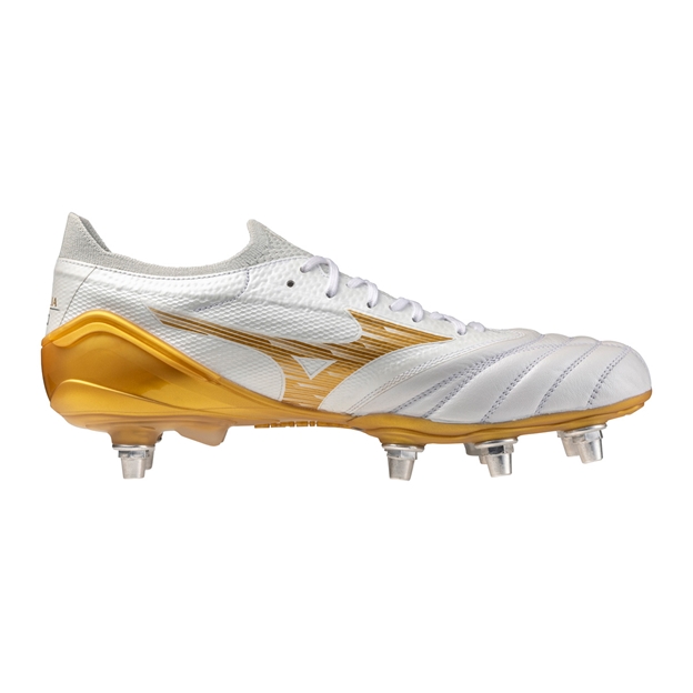 Mizuno Adults Morelia Neo IV Βeta Elite SI Soft Ground Rugby Boots White/Gold - Instep