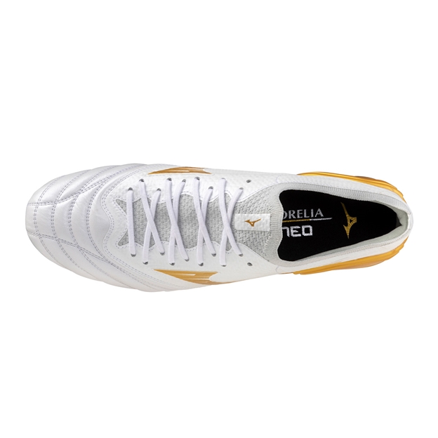 Mizuno Adults Morelia Neo IV Βeta Elite SI Soft Ground Rugby Boots White/Gold - Top
