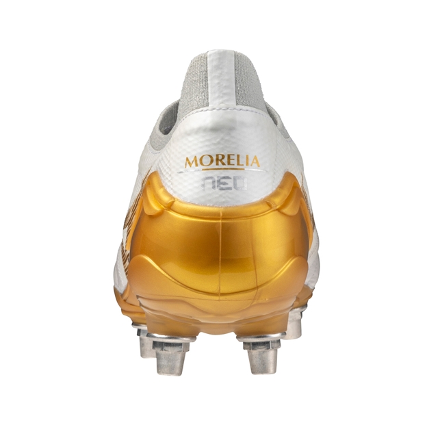 Mizuno Adults Morelia Neo IV Βeta Elite SI Soft Ground Rugby Boots White/Gold - Heel