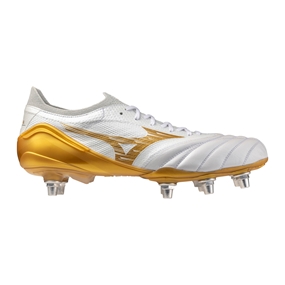 Mizuno Adults Morelia Neo IV Βeta Elite SI Soft Ground Rugby Boots White/Gold - Outstep