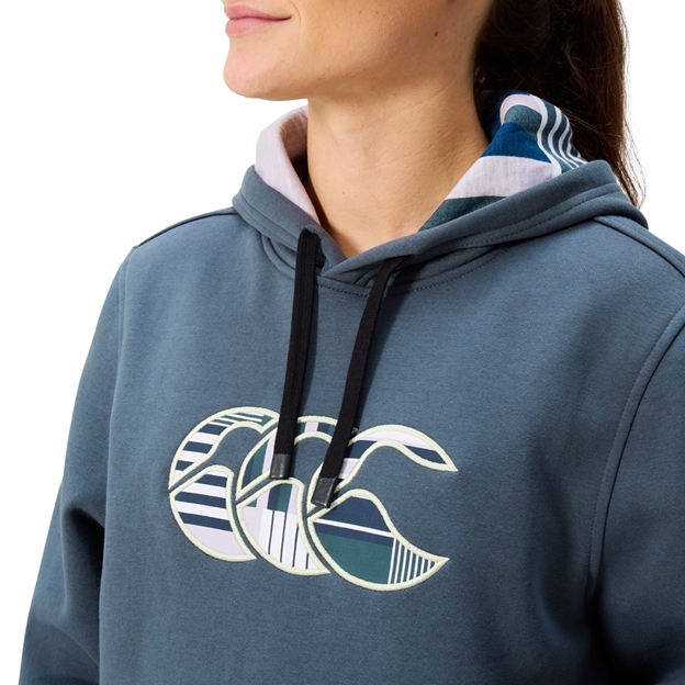 Canterbury Womens Uglies Hoodie Dark Slate Blue - Model Logo Close-up