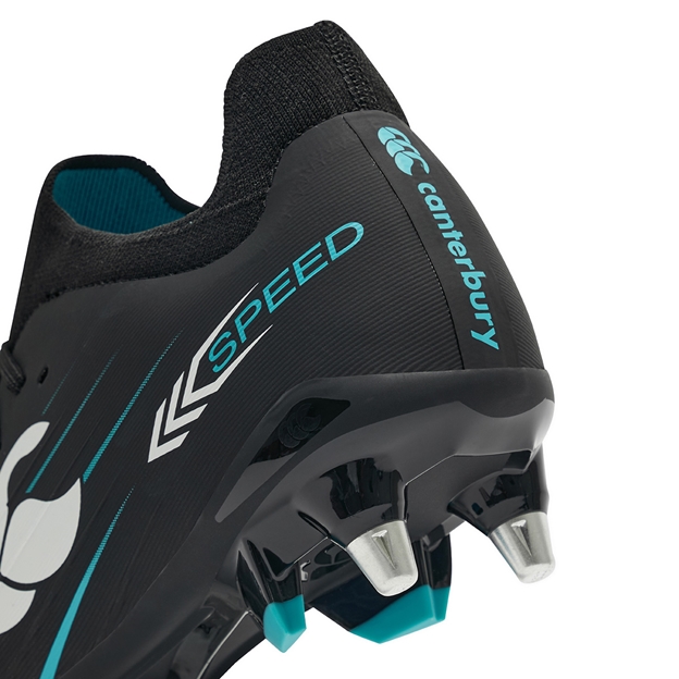 Canterbury Adults Speed Falcon 2.0 Pro Soft Ground Rugby Boots Jet Black - Heel Close-up