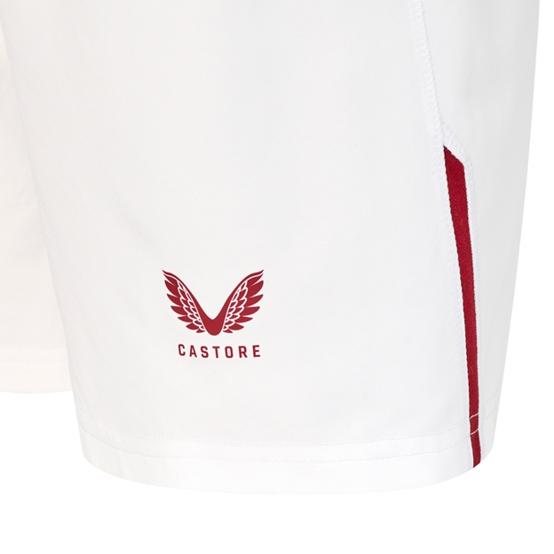 England Kids Home Rugby Shorts 26/27 Brilliant White - Castore Logo Close-up