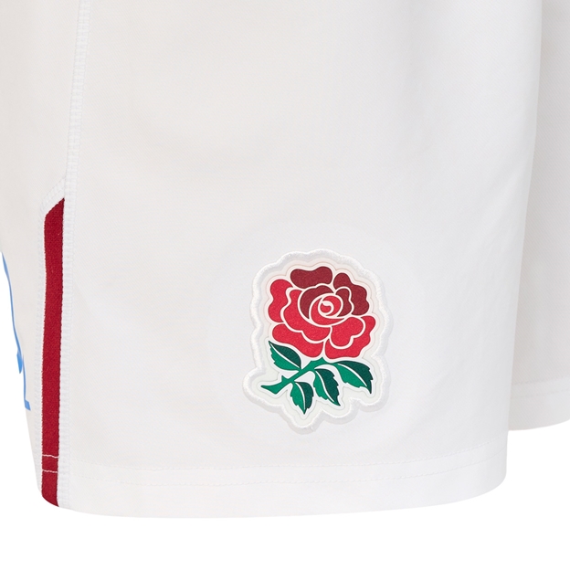 England Kids Home Rugby Shorts 26/27 Brilliant White - RFU Rose Close-up