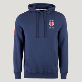 USA 1874 Crest Adults Cotton Hoodie Petrol Blue - Front View