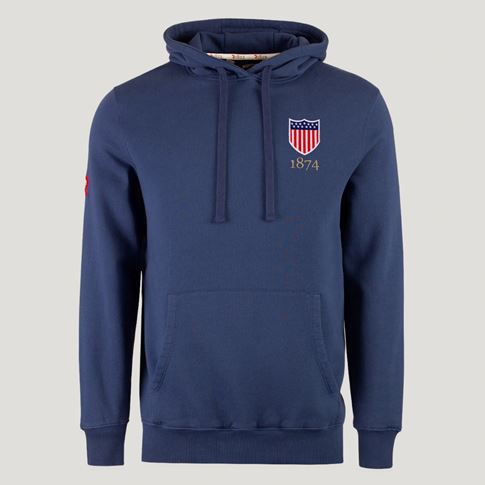 USA 1874 Crest Adults Cotton Hoodie Petrol Blue - Front View
