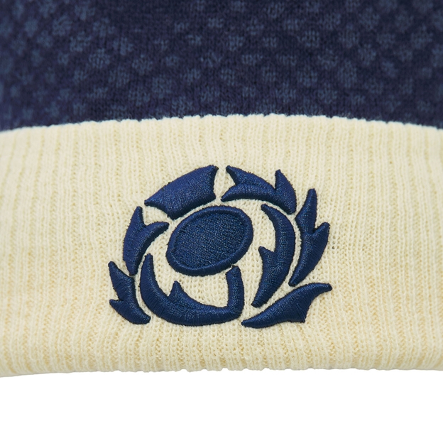 Scotland Pom Pom Beanie 26/27 Navy and Sand - Back Close-up