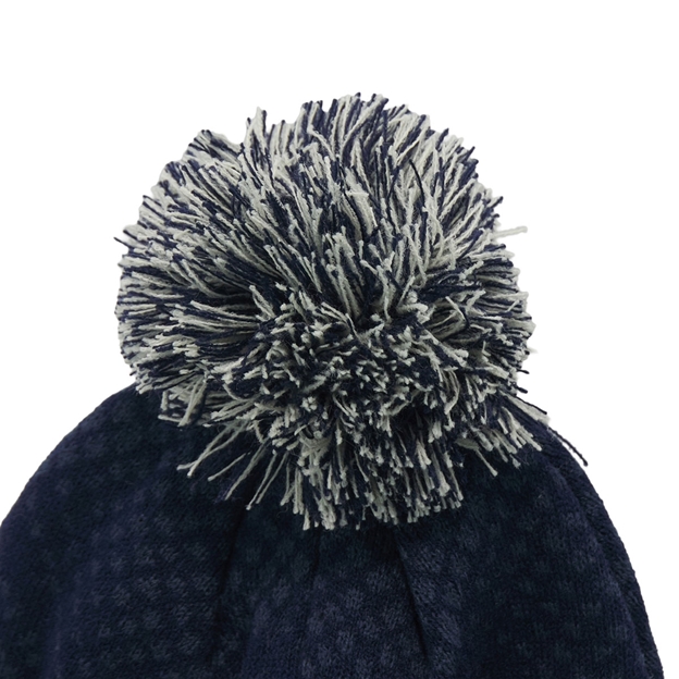 Scotland Pom Pom Beanie 26/27 Navy and Sand - Bobble Close-up