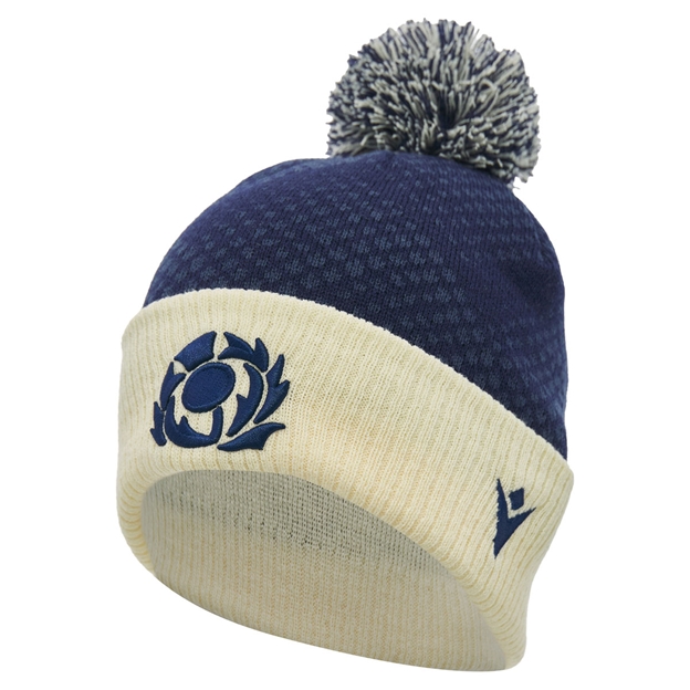 Scotland Pom Pom Beanie 26/27 Navy and Sand - Front View