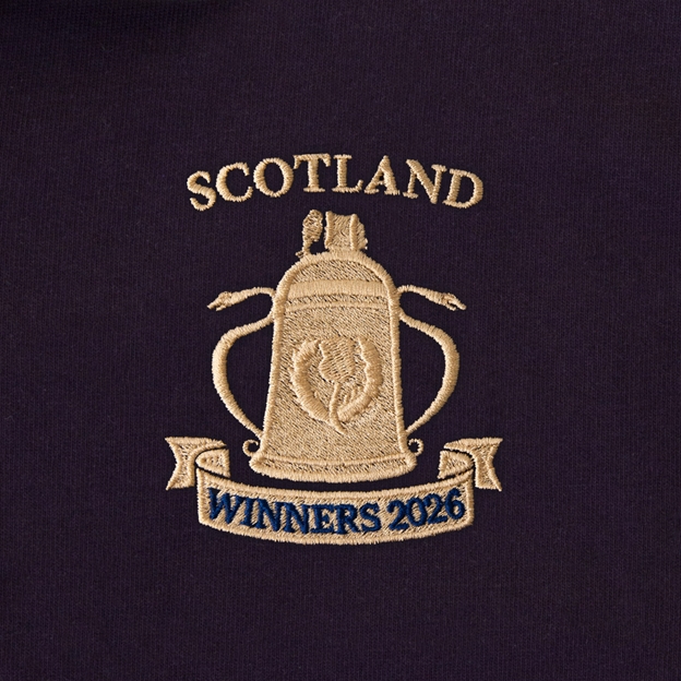 Scotland Mens Cup Winners 2026 Classic Rugby Shirt Navy - Badge Close-up