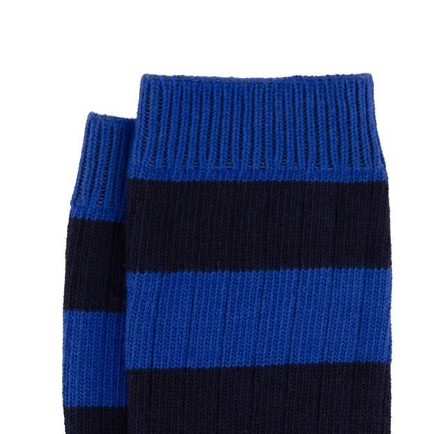 Rugby 1823 Striped Socks Navy/Royal Blue - Cuff Close-up