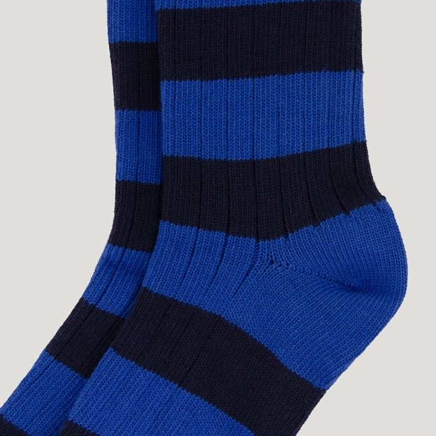 Heritage Pure Cotton Striped Socks - Navy/Royal Blue
