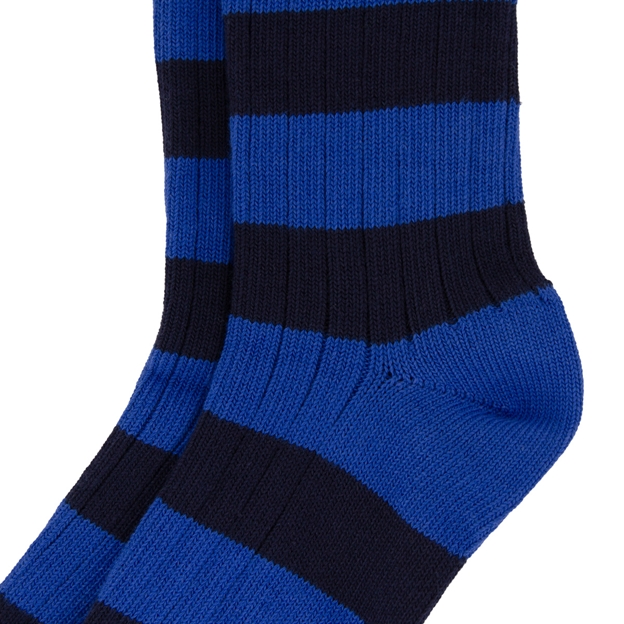 Rugby 1823 Striped Socks Navy/Royal Blue - Heel Close-up