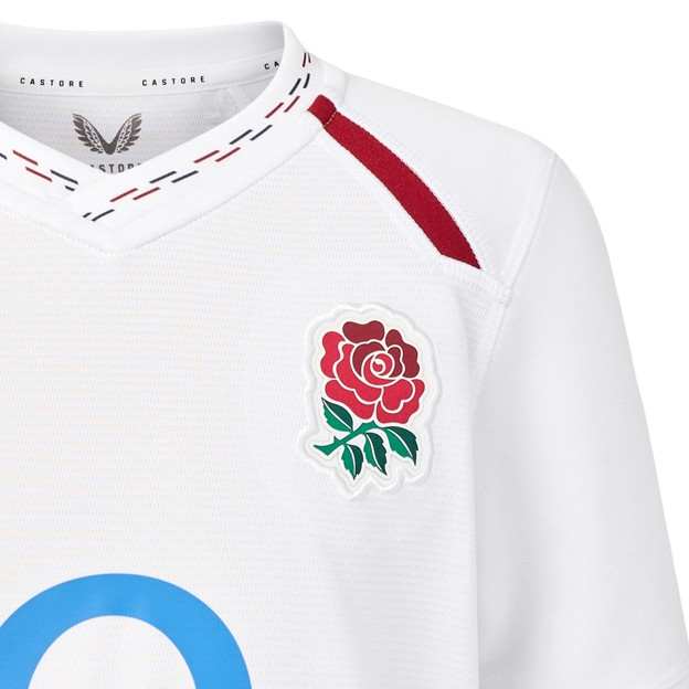 England Kids Home Rugby Shirt 26/27 Brilliant White - RFU Rose Close-up