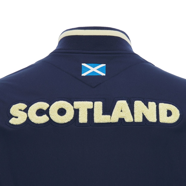 Scotland Kids Anthem Jacket 26/27 Navy and Sand - Scotland Chenille Embroidery Close-up