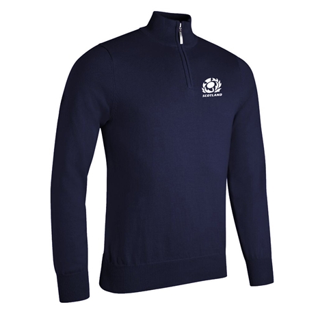 Scotland Mens Glenmuir Zip Neck Cotton Sweater Navy - Front