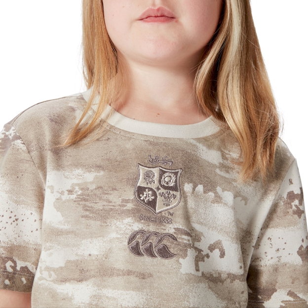 British and Irish Lions Junior Camo T-Shirt Taupe - embroidered badge detail
