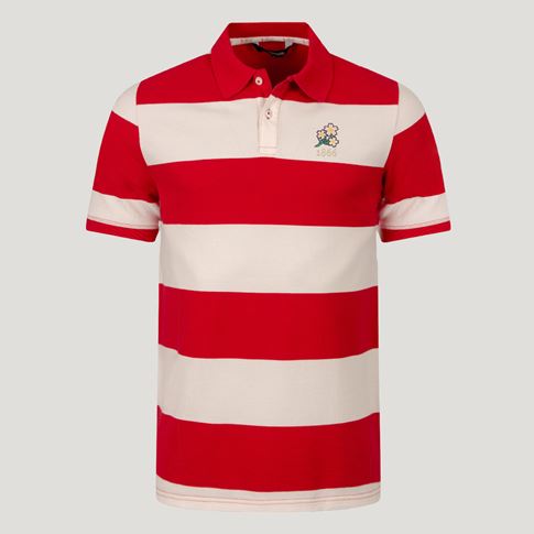 Japan 1866 Adults Classic Cotton Polo Shirt Red and White - Front View
