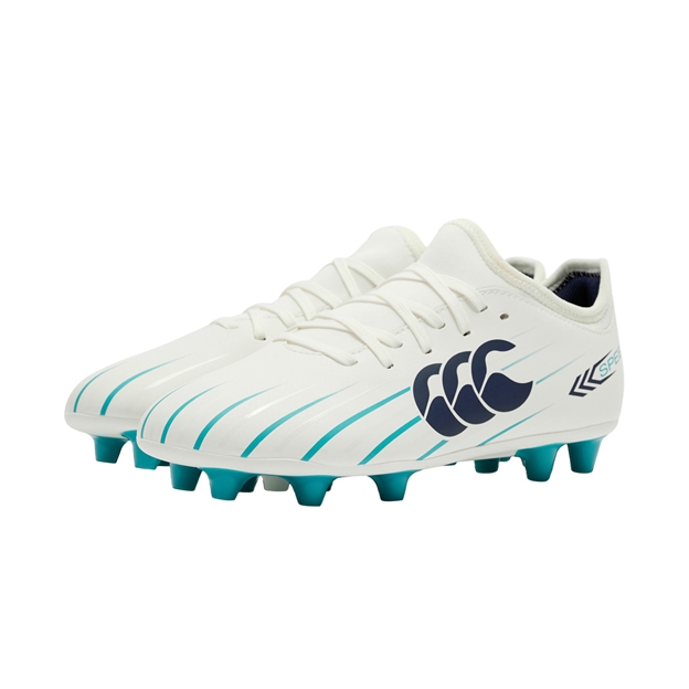 Canterbury Kids Speed Falcon 2.0 Team Firm Ground Rugby Boots White - Pair Front View