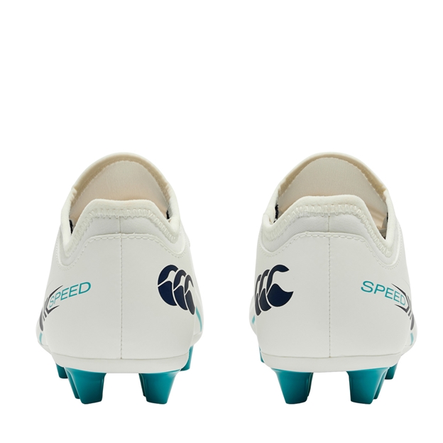 Canterbury Kids Speed Falcon 2.0 Team Firm Ground Rugby Boots White - Pair Back View