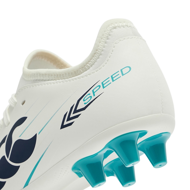 Canterbury Kids Speed Falcon 2.0 Team Firm Ground Rugby Boots White - Heel Close-up