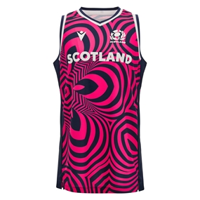 Scotland Mens Training Singlet 26/27 Navy and Neon Pink - Front View