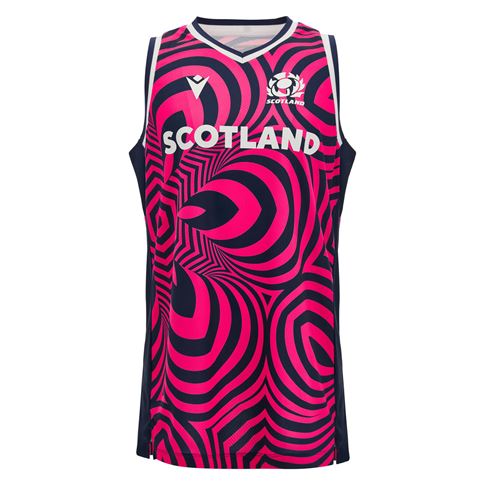Scotland Mens Training Singlet 26/27 Navy and Neon Pink - Front View